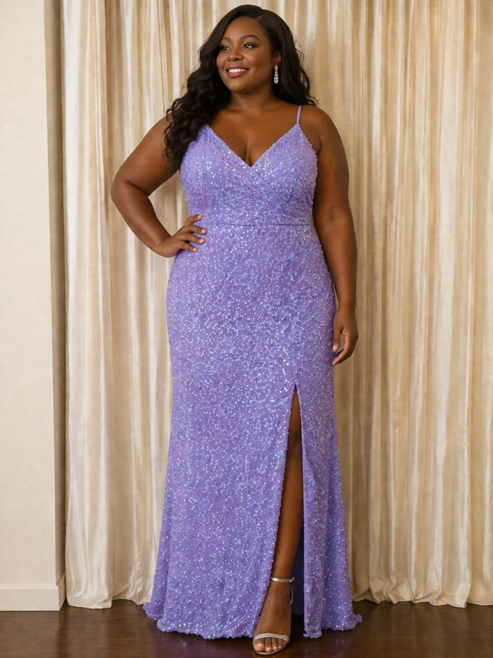 B. Smart Lavender Sequin Evening Gown
